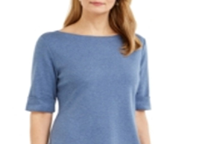 Karen Scott Women's Cotton Cuffed Sleeve Dress Blue Size X-Small