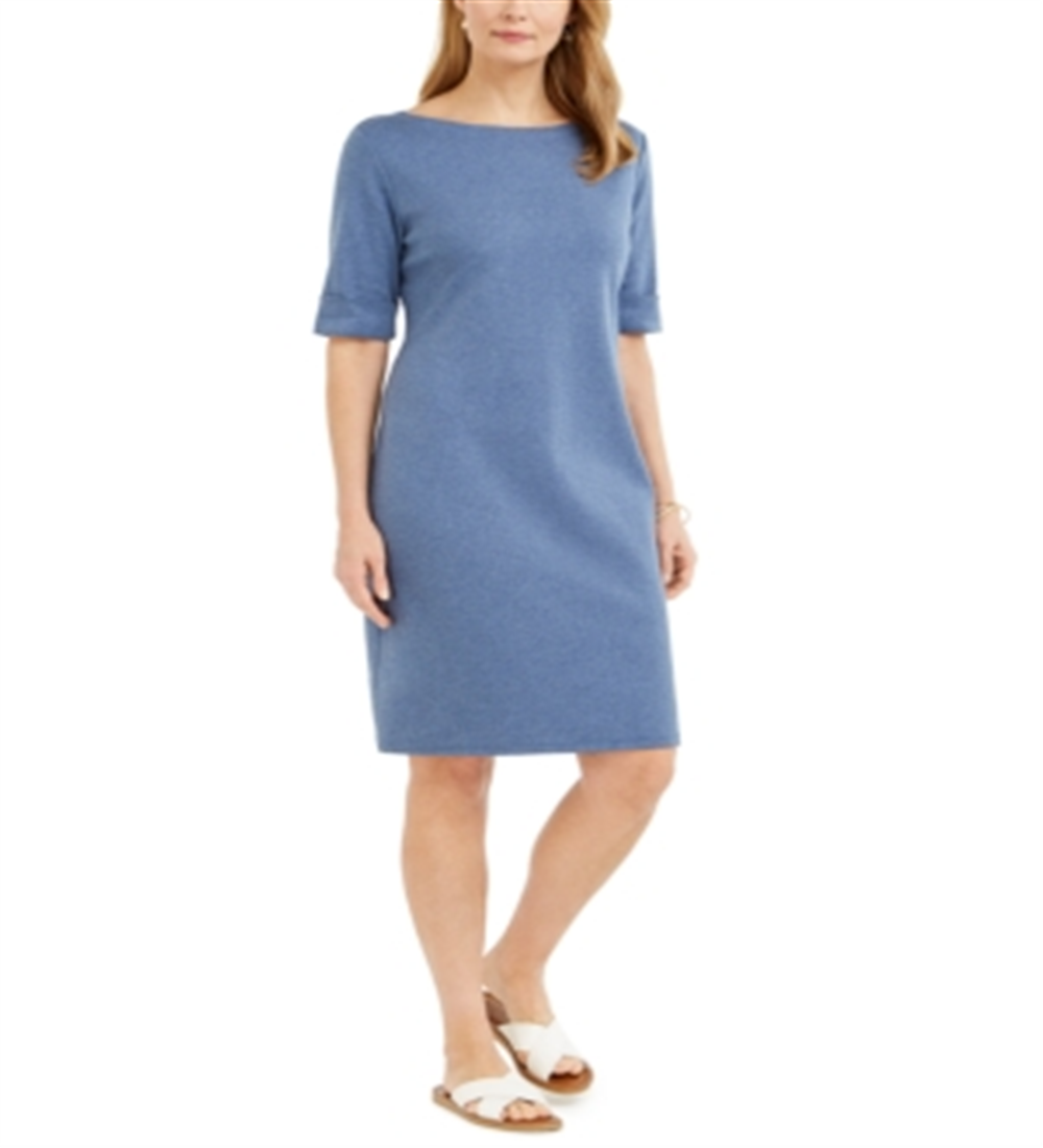 Karen Scott Women's Cotton Cuffed Sleeve Dress Blue Size X-Small