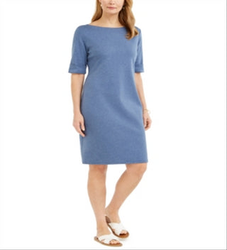 Karen Scott Women's Cotton Cuffed Sleeve Dress Blue Size X-Small