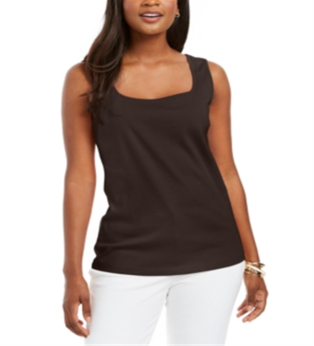 Karen Scott Women's Square Neck Cotton Tank Top Brown Size L