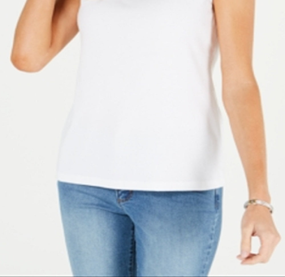 Karen Scott Women's Lattice Neck Tank Top White Size Small