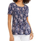 Style & Co Women's Printed Smocked Top Blue Size X-Small