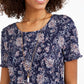 Style & Co Women's Printed Smocked Top Blue Size X-Small