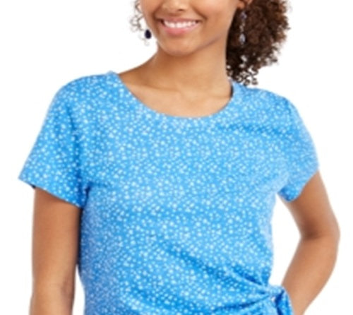 Style & Co Women's Printed Tie Side Top Blue Size X-Small