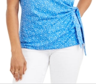 Style & Co Women's Printed Tie Side Top Blue Size X-Small