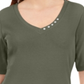 Karen Scott Women's Button Detail V Neck Top Green Size X-Small