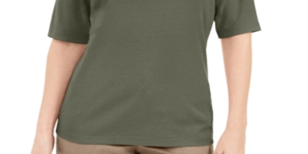 Karen Scott Women's Button Detail V Neck Top Green Size X-Small