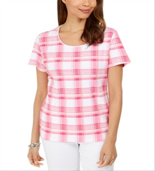 Karen Scott Women's Printed Scoop Neck Top Pink Size X-Small