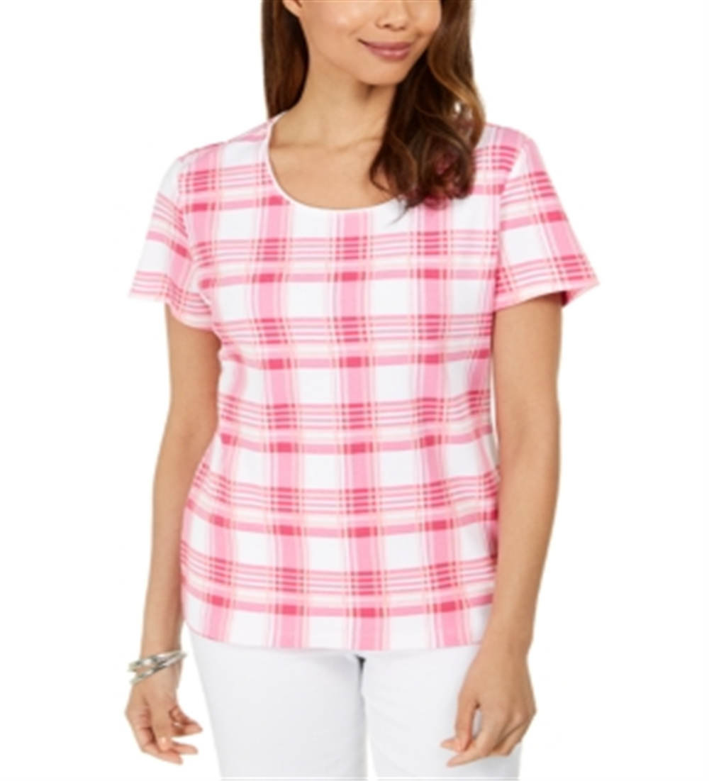 Karen Scott Women's Printed Scoop Neck Top Pink Size Large