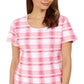 Karen Scott Women's Printed Scoop Neck Top Pink Size Large