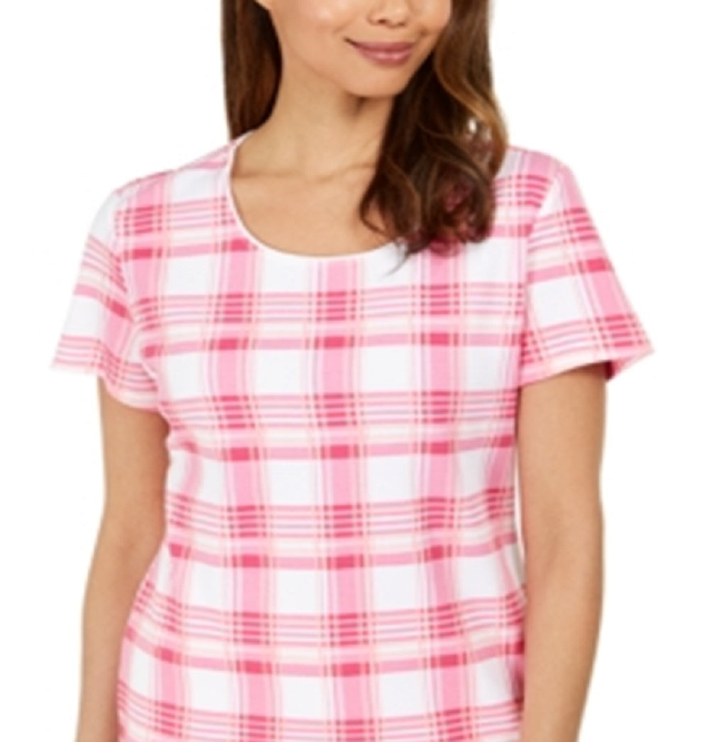 Karen Scott Women's Printed Scoop Neck Top Pink Size Large