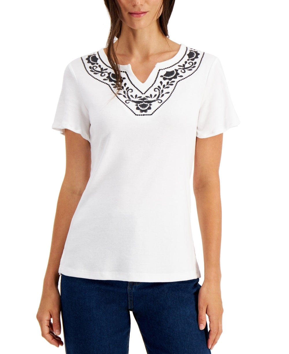Karen Scott Women's Split Neck Top White Size Petite X-Large