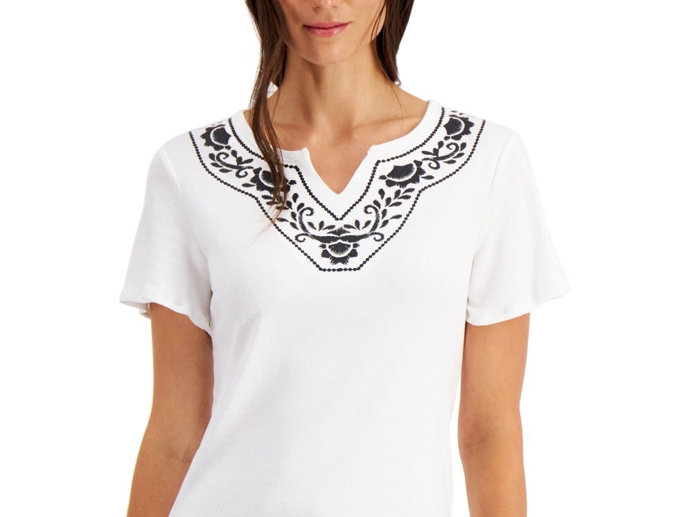 Karen Scott Women's Split Neck Top White Size Petite X-Large
