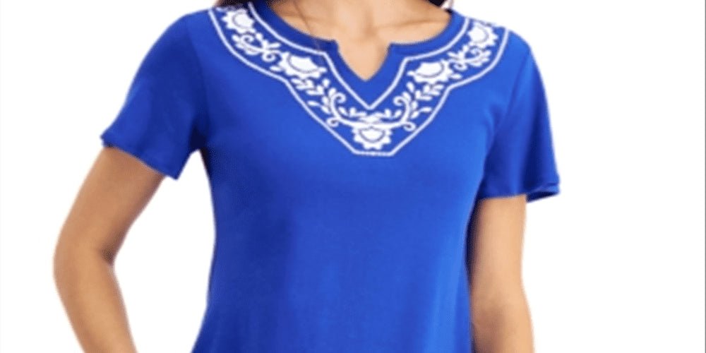 Karen Scott Women's Blue Split Neck Top Size Petite Small