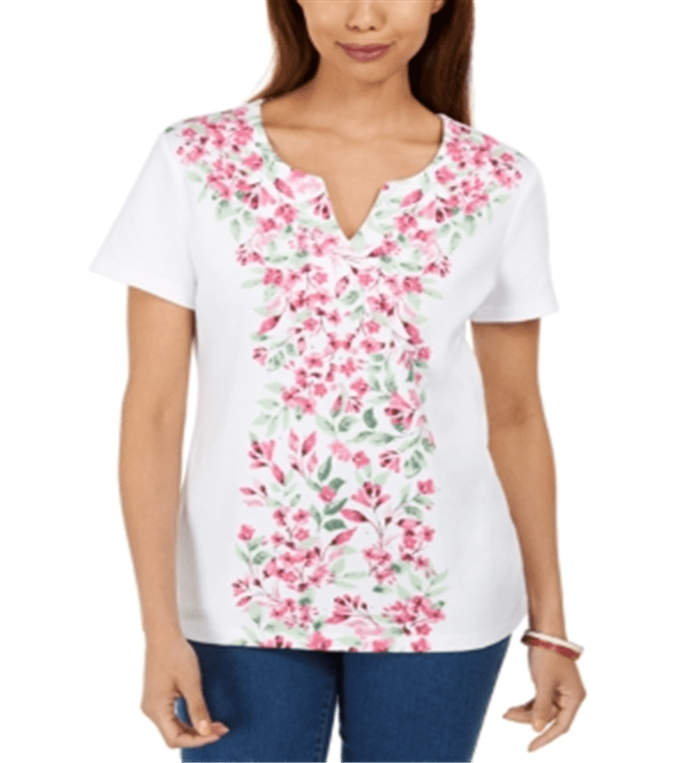 Karen Scott Women's Pink Floral Print Top Size Petite Small