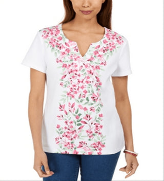 Karen Scott Women's Pink Floral Print Top Size Petite Small