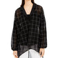 Alfani Women's Sheer Printed Long Sleeve V Neck Hi Lo Evening Top Black Size X-Large