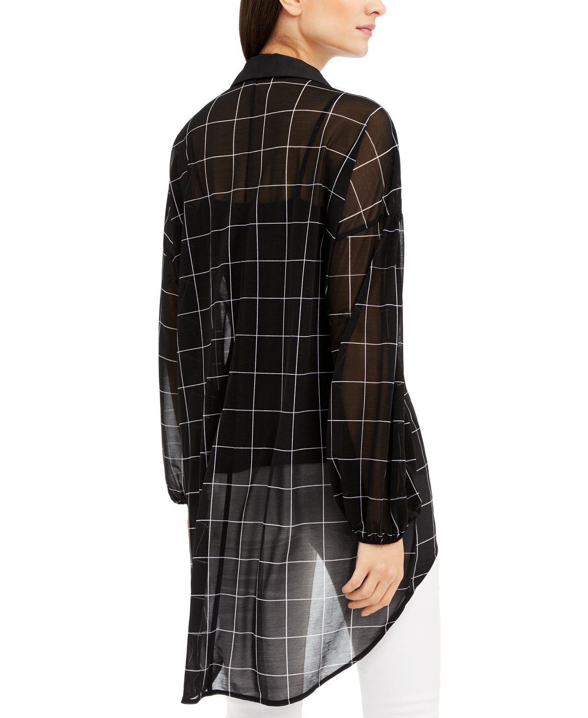 Alfani Women's Sheer Printed Long Sleeve V Neck Hi Lo Evening Top Black Size X-Large