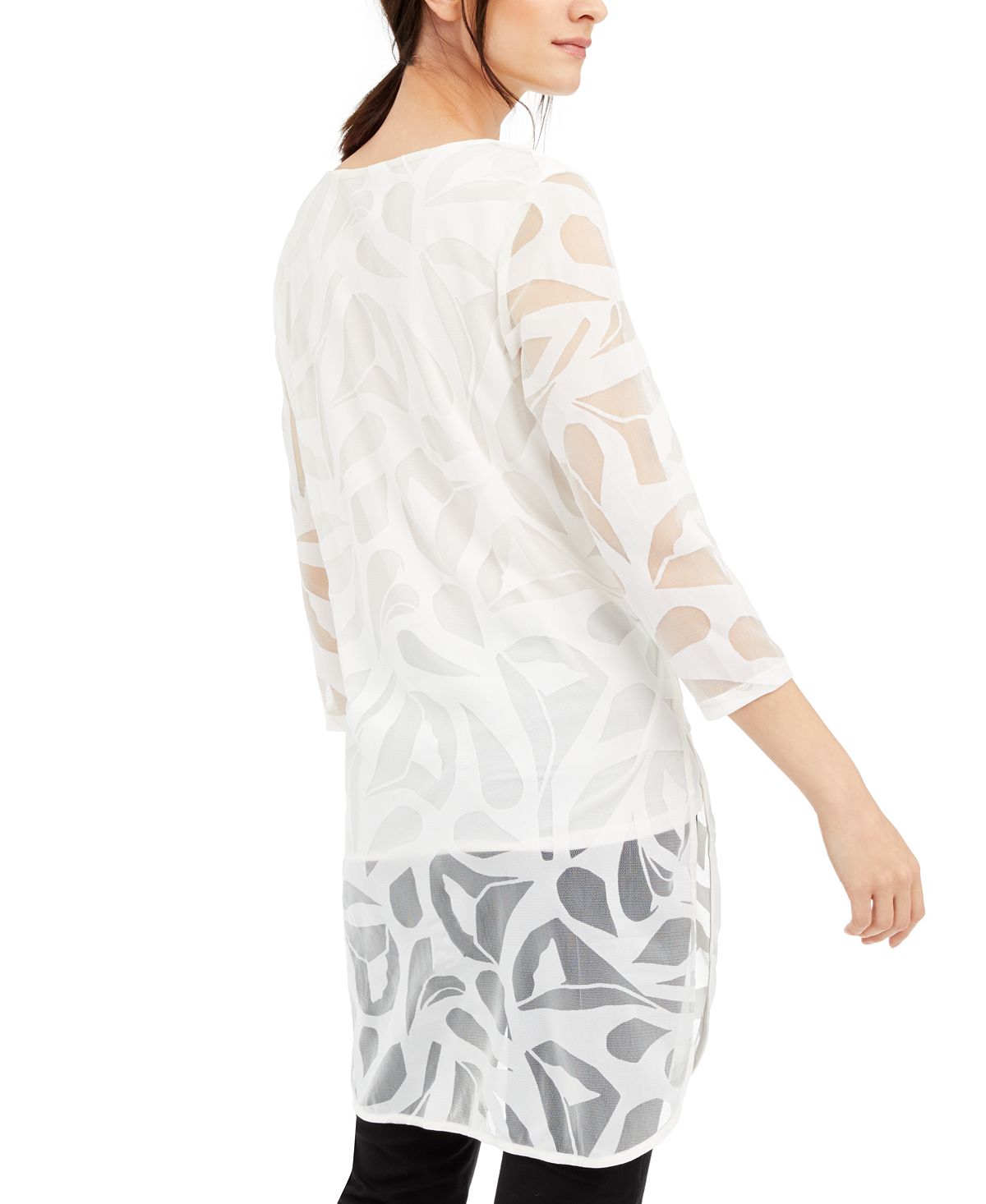 Alfani Women's Tunic Split Hem Scoop Neck Blouse White Size Medium