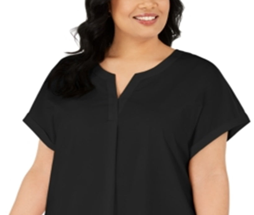 Alfani Women's Plus V Neck Stretch Blouse Black Size 1X