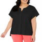 Alfani Women's Plus V Neck Stretch Blouse Black Size 1X