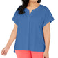 Alfani Women's Plus Split Neck Short-Sleeve Top Blue Size 1X