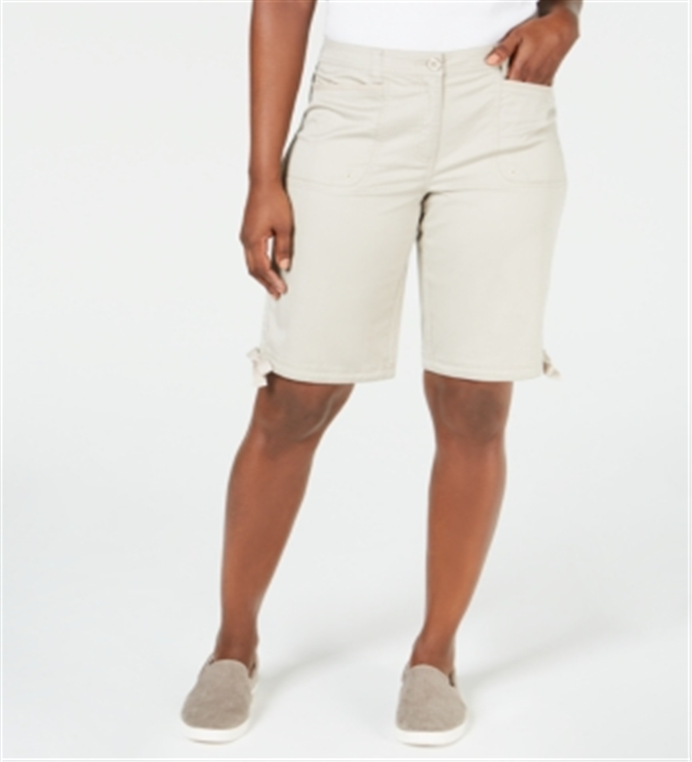Karen Scott Women's Solid Tie Cuff Shorts Beige  Size 8