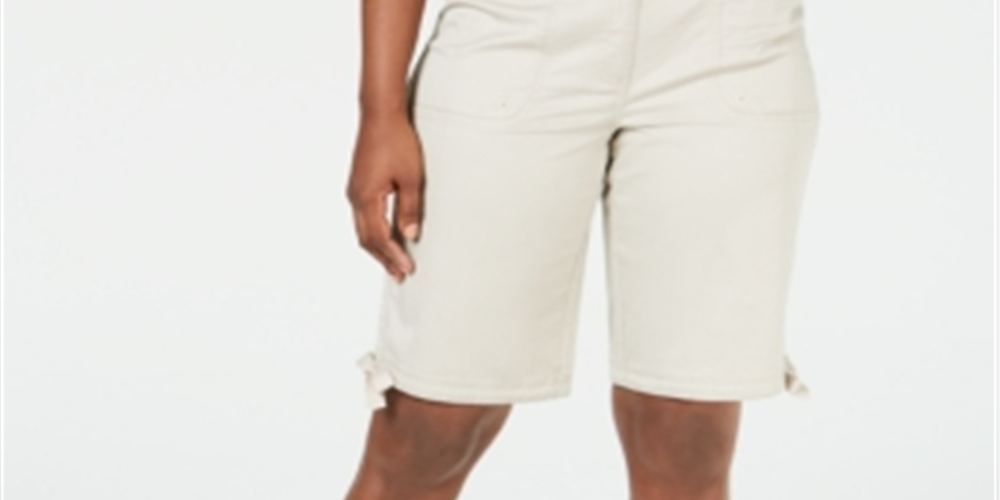 Karen Scott Women's Solid Tie Cuff Shorts Beige Size 10