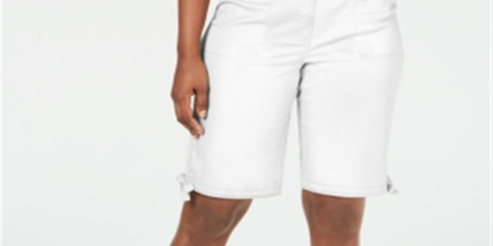 Karen Scott Women's Solid Tie Cuff Shorts White Size 12