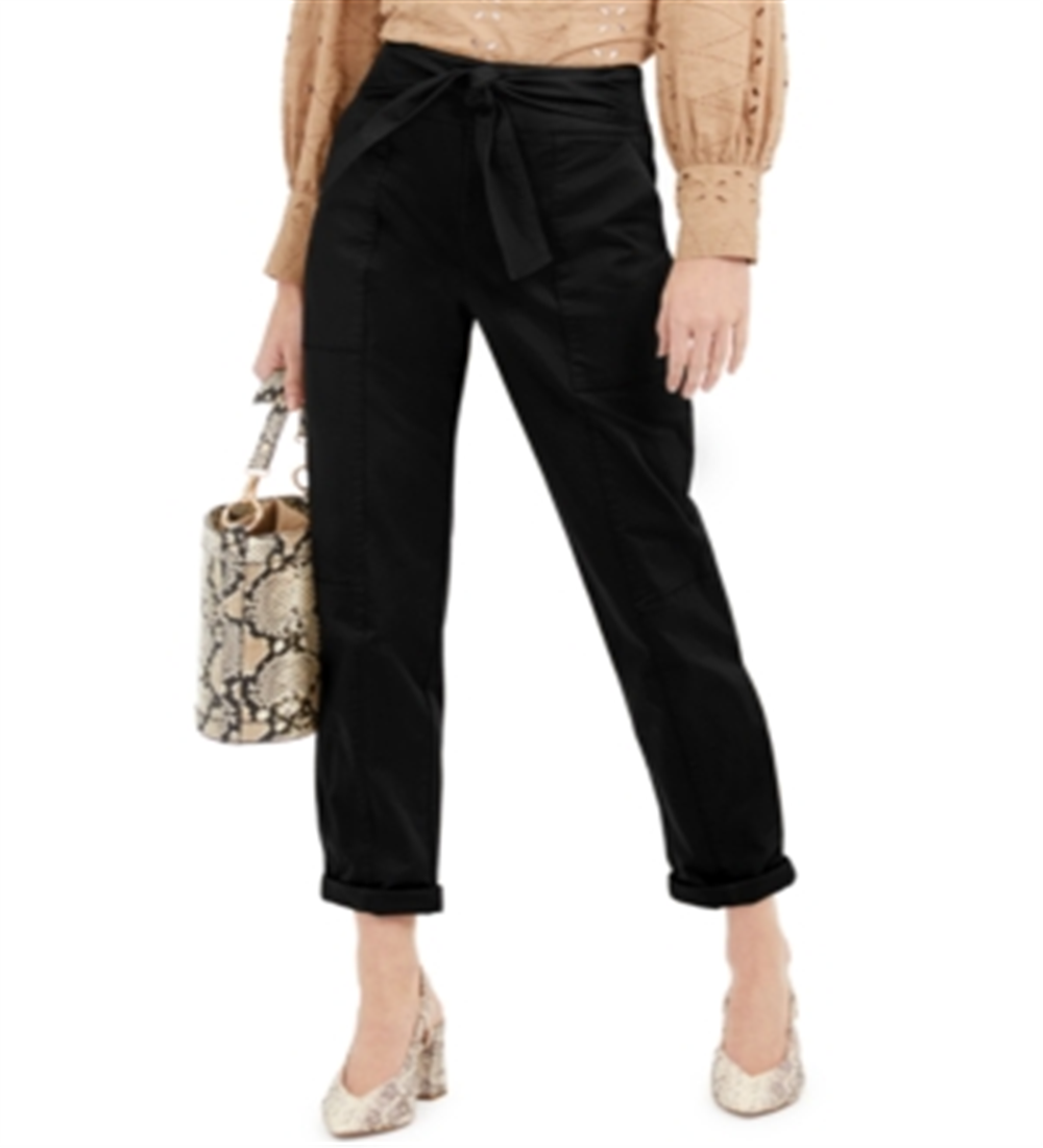 INC International Concepts Women's Tie Front Tapered Leg Stretch Utility Pants Black Size 0