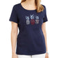 Karen Scott Women's Navy Embellished Pineapple T-Shirt Size Medium