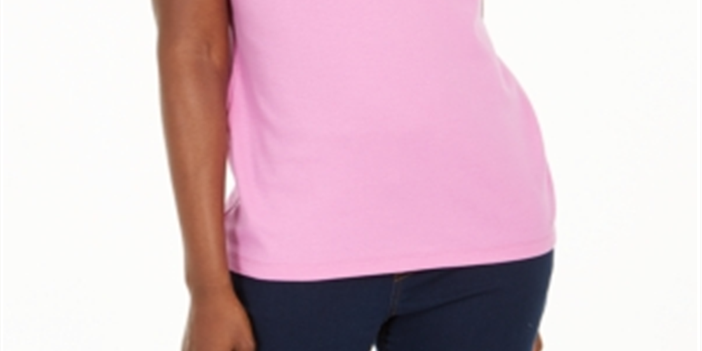 Karen Scott Women's Cotton Scalloped V Neck T-Shirt Pink  Size XX-Large