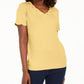 Karen Scott Women's Cotton Scalloped V Neck T-Shirt Yellow Size X-Small