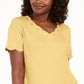 Karen Scott Women's Cotton Scalloped V Neck T-Shirt Yellow Size X-Small