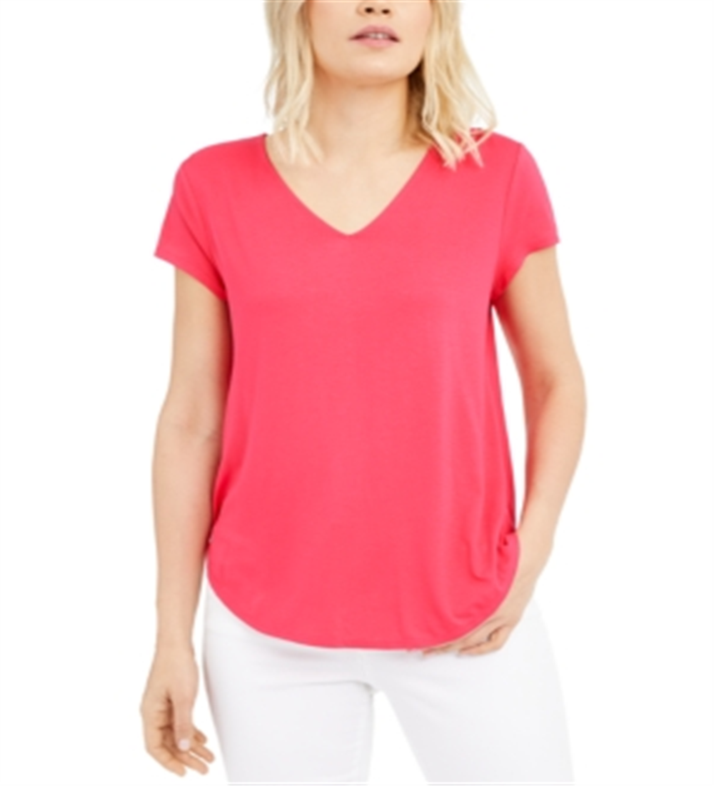 Alfani Women's Knit V Neck T-Shirt Pink Size X-Large