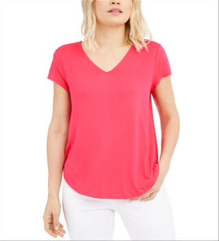Alfani Women's Knit V Neck T-Shirt Pink Size X-Large