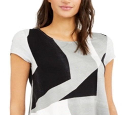 Alfani Women's Printed T-Shirt Gray Size Large