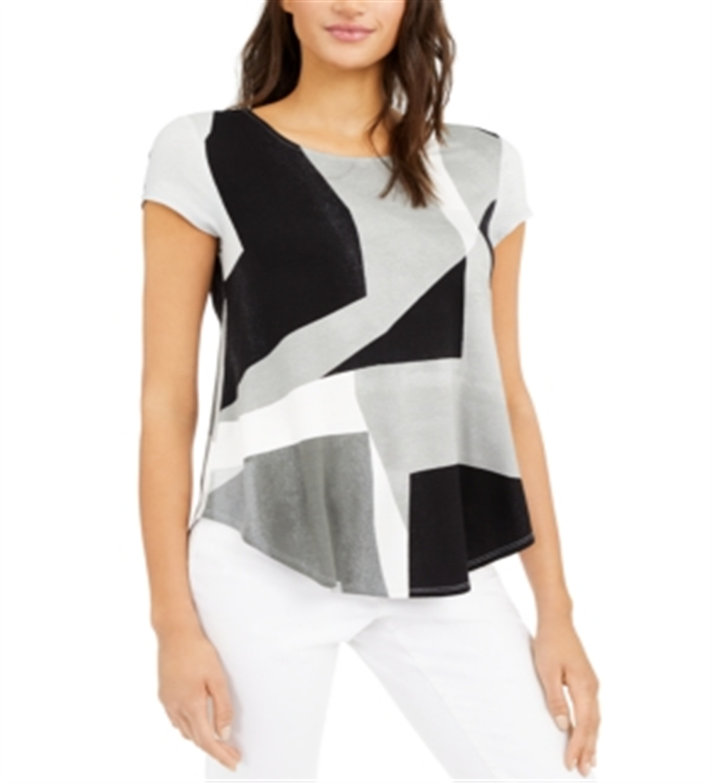 Alfani Women's Printed T-Shirt Gray Size Large