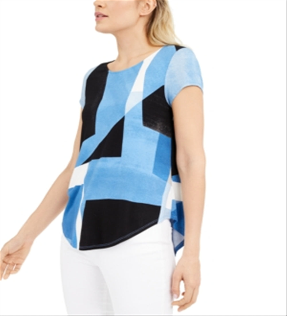 Alfani Women's Printed T-Shirt Blue Size X-Large
