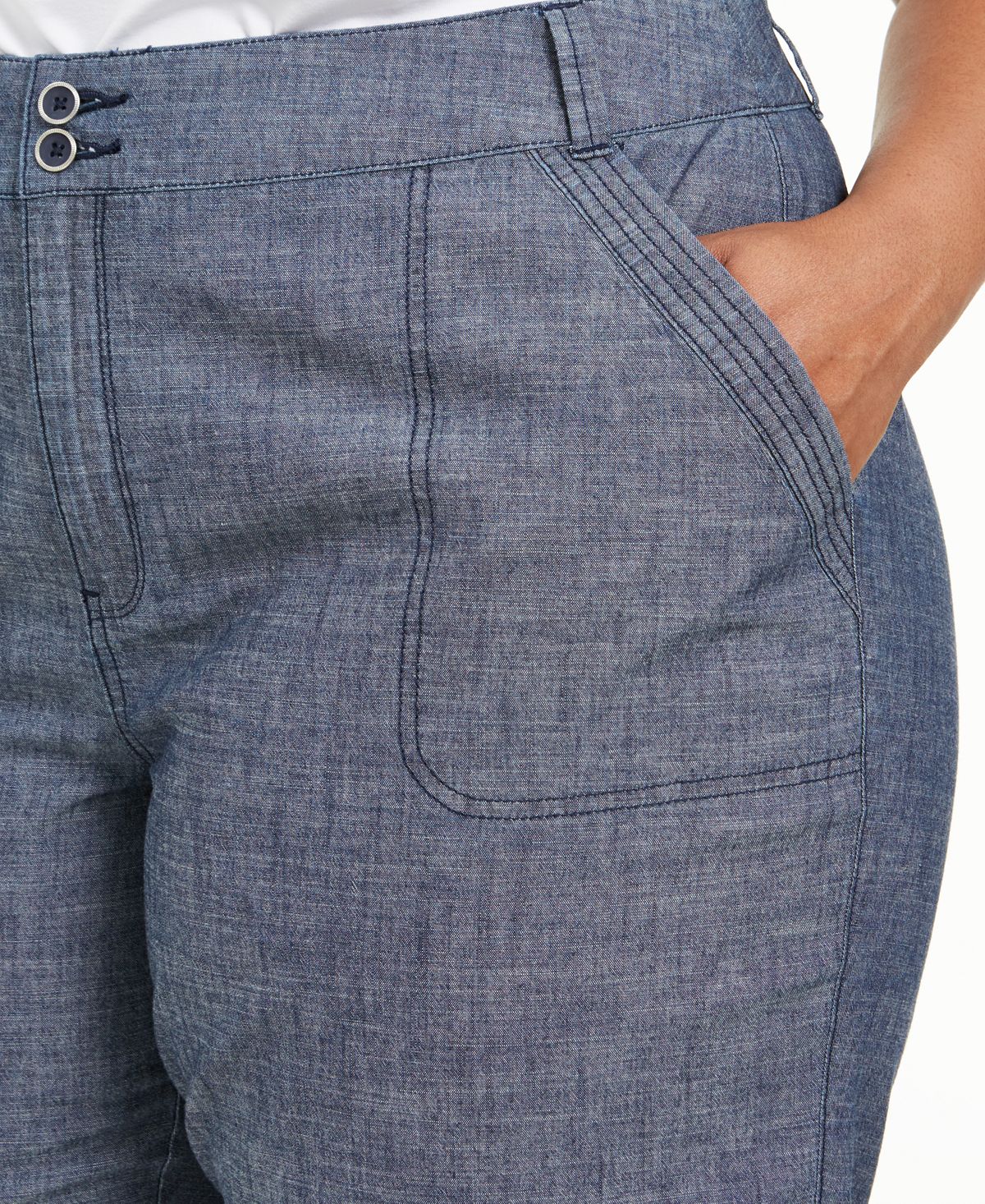 Karen Scott Women's Cotton Chambray Utility Shorts Blue Size 20W