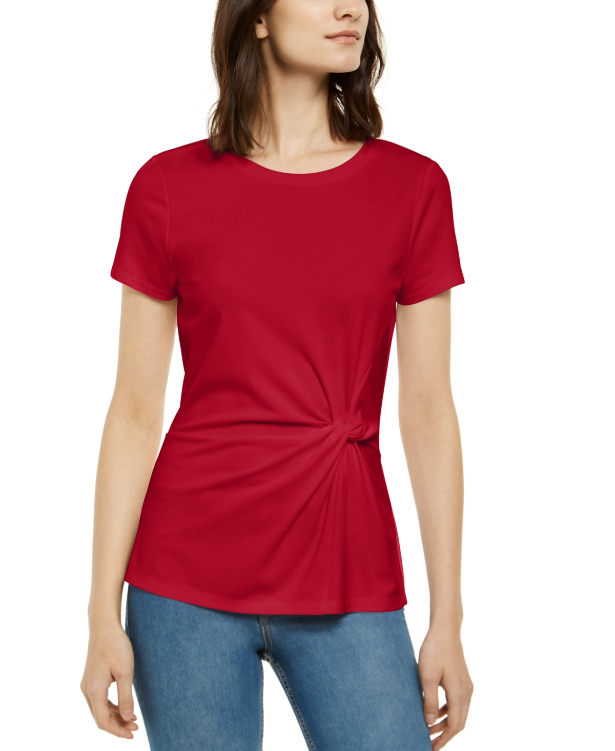 INC International Concepts Women's Ponte Knit Twist Top Red Size Large