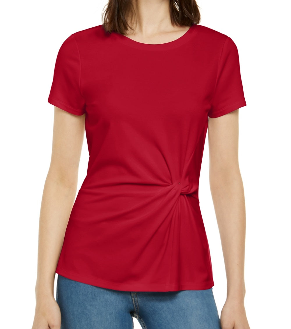 INC International Concepts Women's Ponte Knit Twist Top Red Size Large