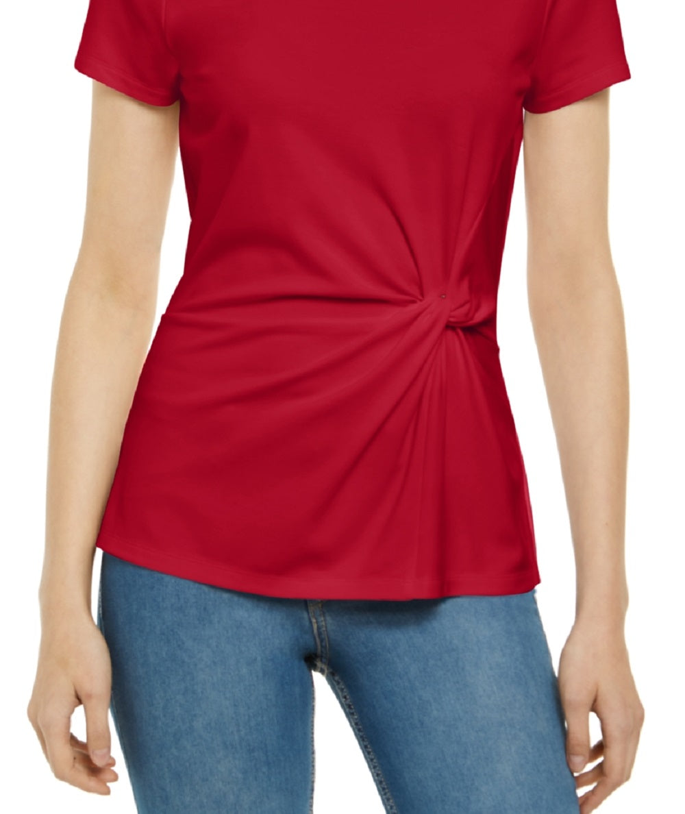 INC International Concepts Women's Ponte Knit Twist Top Red Size Large