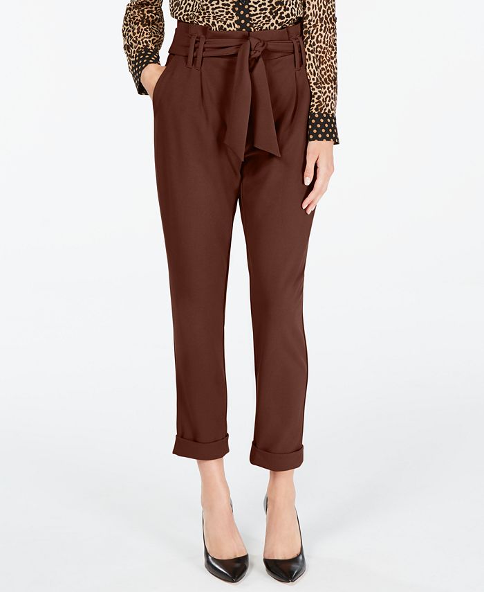 INC International Concepts Women's Paperbag Tapered Leg Pants Brown Size 10