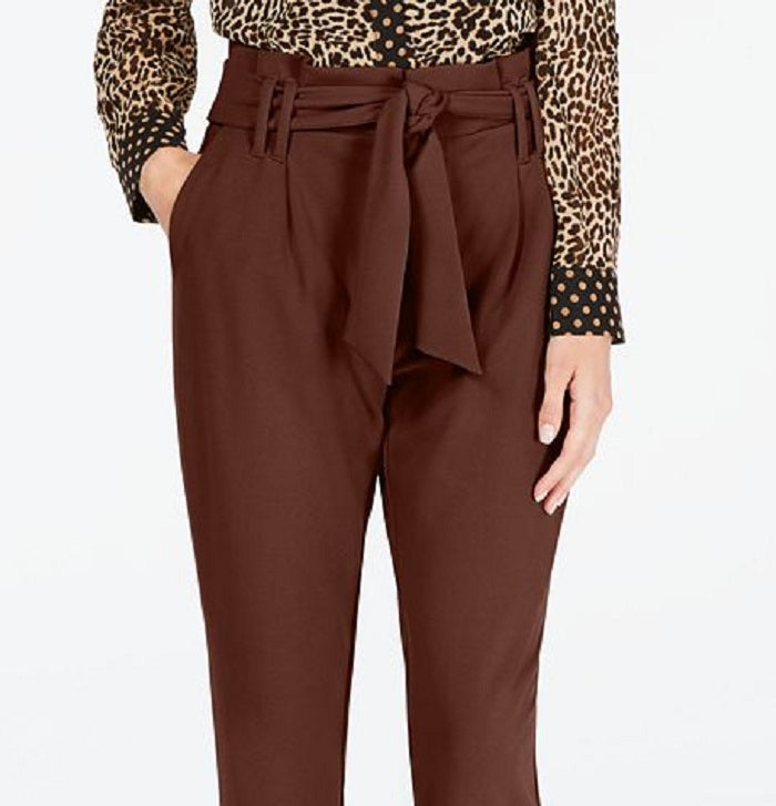 INC International Concepts Women's Paperbag Tapered Leg Pants Brown Size 10