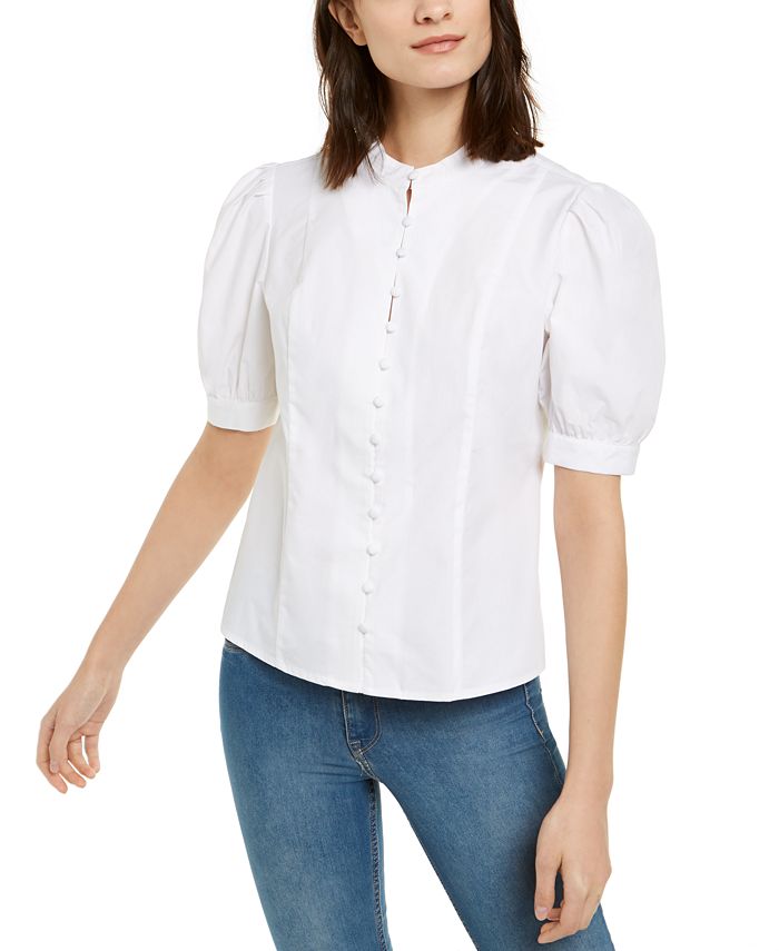 INC International Concepts Women's Solid Puff Sleeve Top White Size X-Small