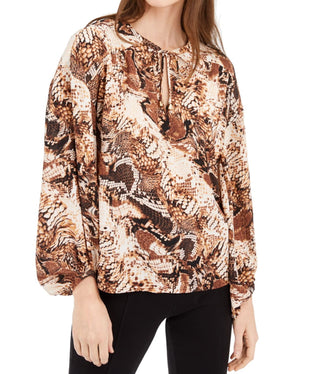 Womens Blouse Medium Snake-Print Keyhole Tie-Neck Size Medium