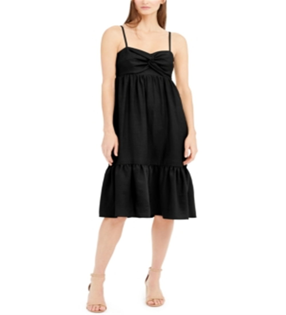 INC International Concepts Women's Linen Blend Twist Front MIDI Dress Black Size Medium