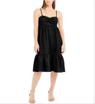 INC International Concepts Women's Linen Blend Twist Front MIDI Dress Black Size Medium