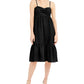 INC International Concepts Women's Solid Spaghetti Strap Sweetheart Neckline Below The Knee Fit Flare Dress Black Size Large